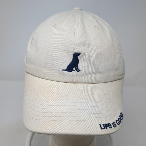 Dog Wag On Slideback Hat Beige One Size Embroidered Life Is Good - Picture 2 of 9
